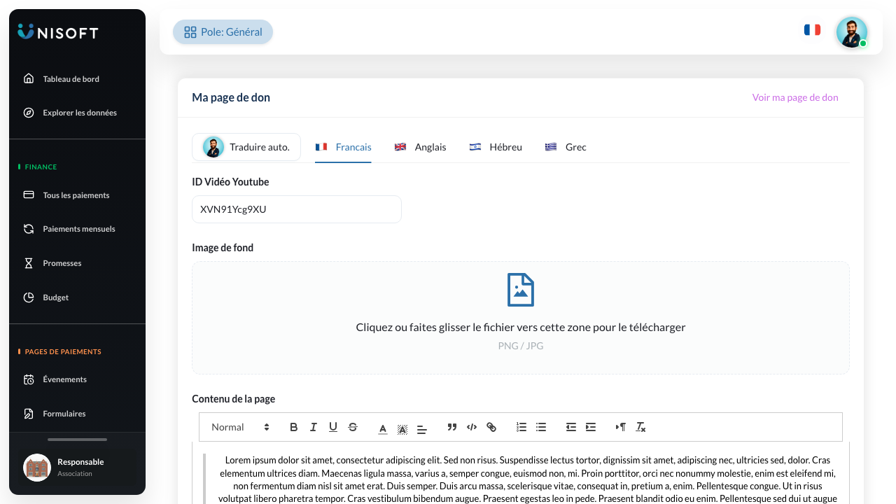 Configurer la page de don
