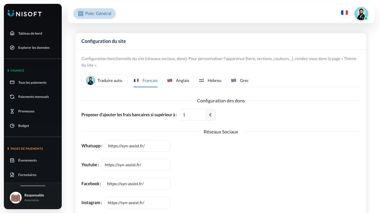 Configuration du site