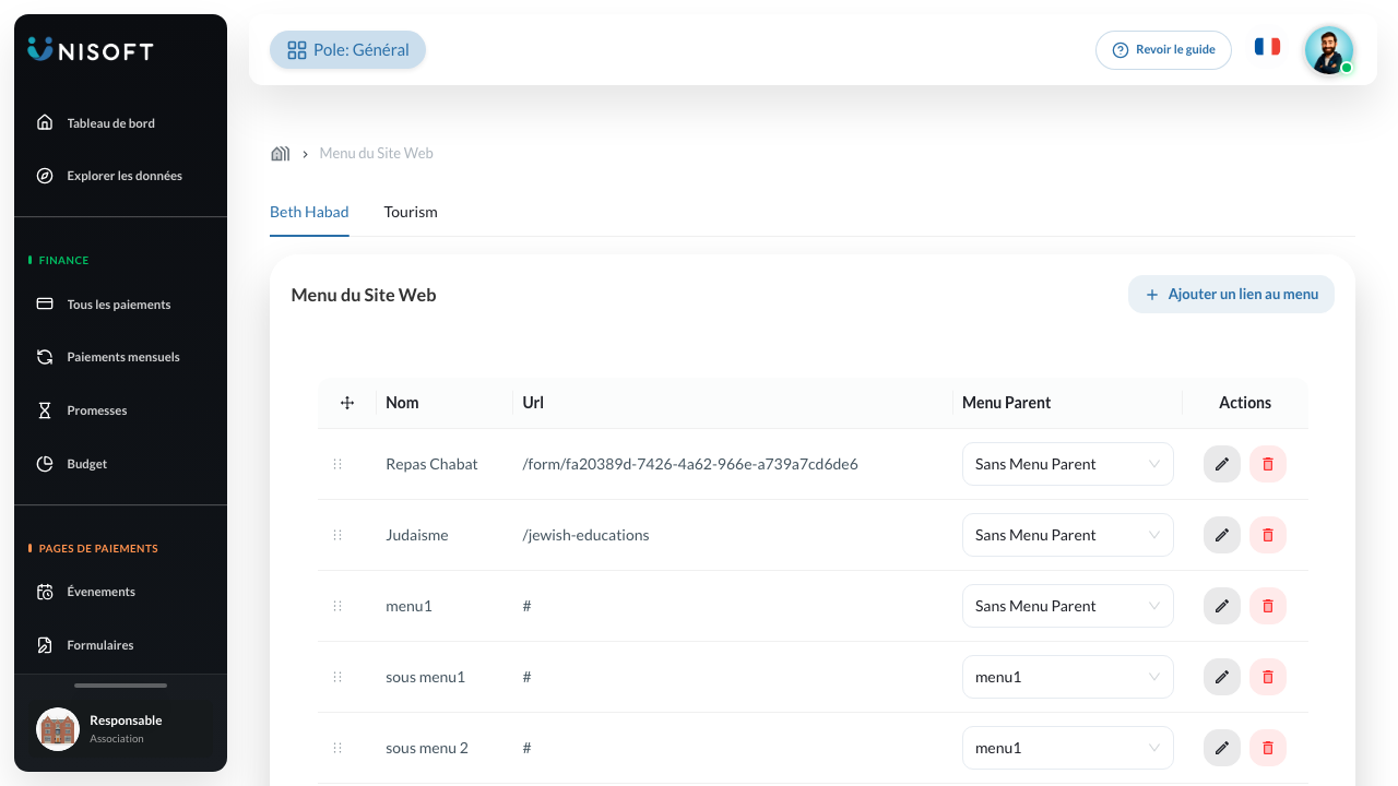 Menu du site